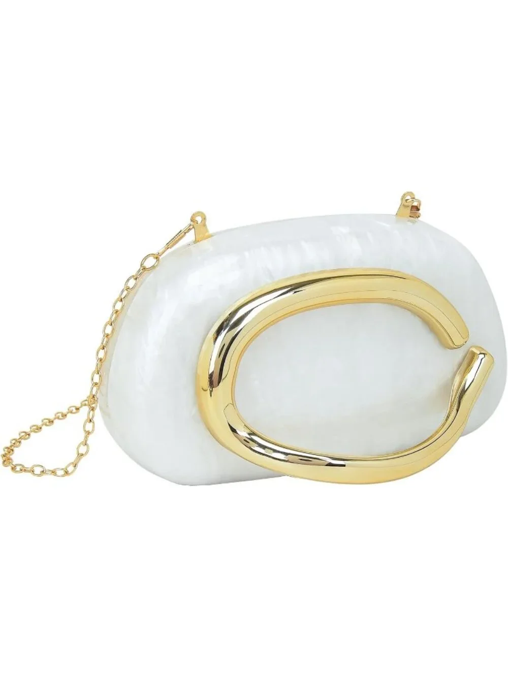 〽️Women’s Pearl White Acrylic Clutch Purse Chain Shoulder Imported Crossbody Bag